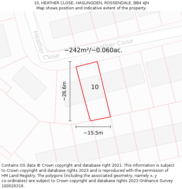 10, HEATHER CLOSE, HASLINGDEN, ROSSENDALE, BB4 4JN: Plot and title map