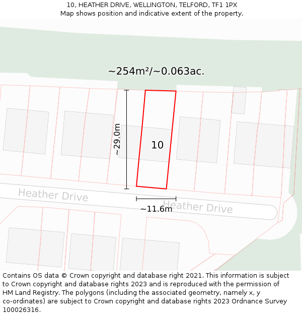 10, HEATHER DRIVE, WELLINGTON, TELFORD, TF1 1PX: Plot and title map