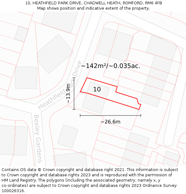 10, HEATHFIELD PARK DRIVE, CHADWELL HEATH, ROMFORD, RM6 4FB: Plot and title map