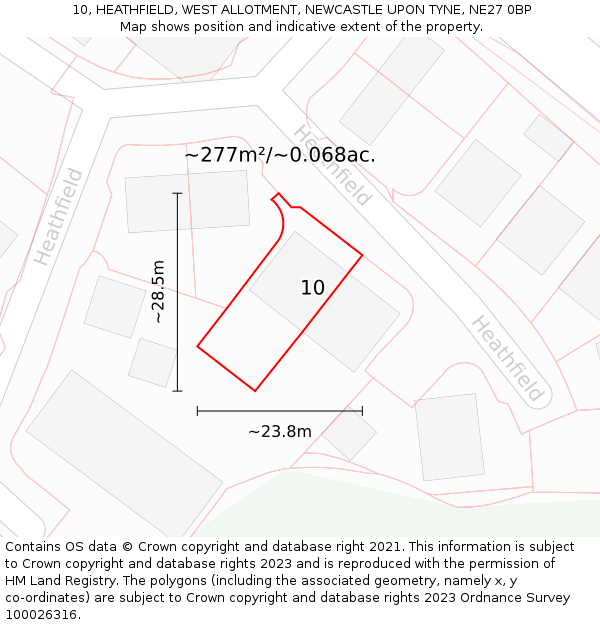 10, HEATHFIELD, WEST ALLOTMENT, NEWCASTLE UPON TYNE, NE27 0BP: Plot and title map