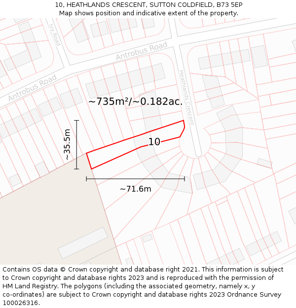 10, HEATHLANDS CRESCENT, SUTTON COLDFIELD, B73 5EP: Plot and title map