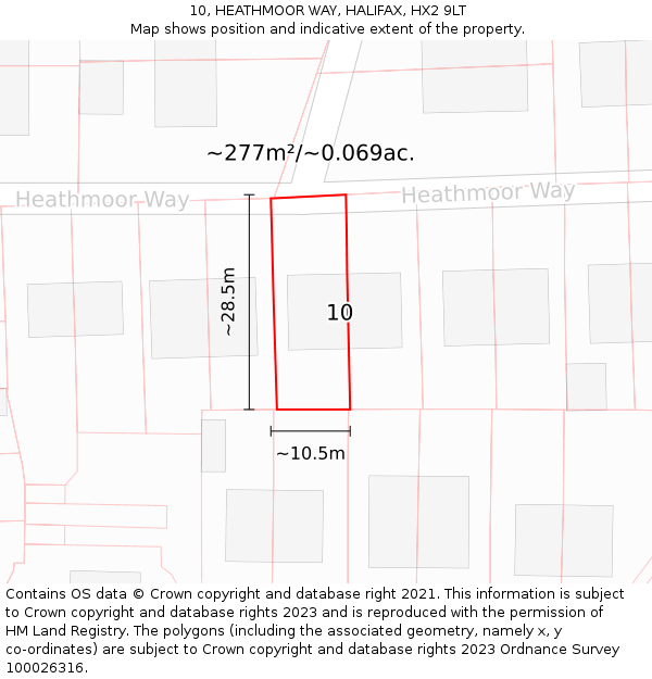 10, HEATHMOOR WAY, HALIFAX, HX2 9LT: Plot and title map