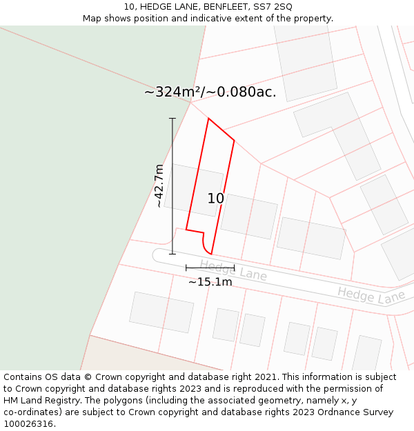 10, HEDGE LANE, BENFLEET, SS7 2SQ: Plot and title map