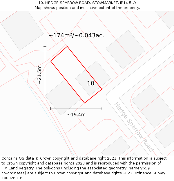 10, HEDGE SPARROW ROAD, STOWMARKET, IP14 5UY: Plot and title map