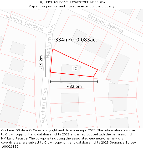 10, HEIGHAM DRIVE, LOWESTOFT, NR33 9DY: Plot and title map