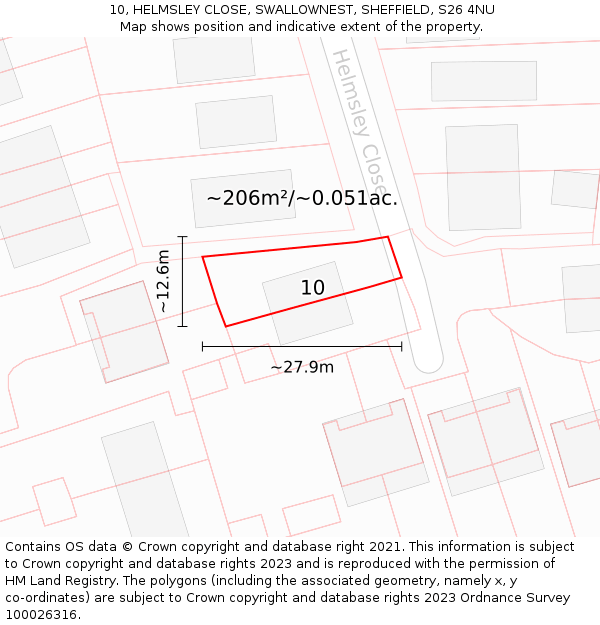 10, HELMSLEY CLOSE, SWALLOWNEST, SHEFFIELD, S26 4NU: Plot and title map
