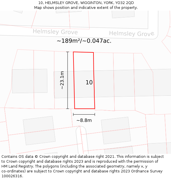 10, HELMSLEY GROVE, WIGGINTON, YORK, YO32 2QD: Plot and title map