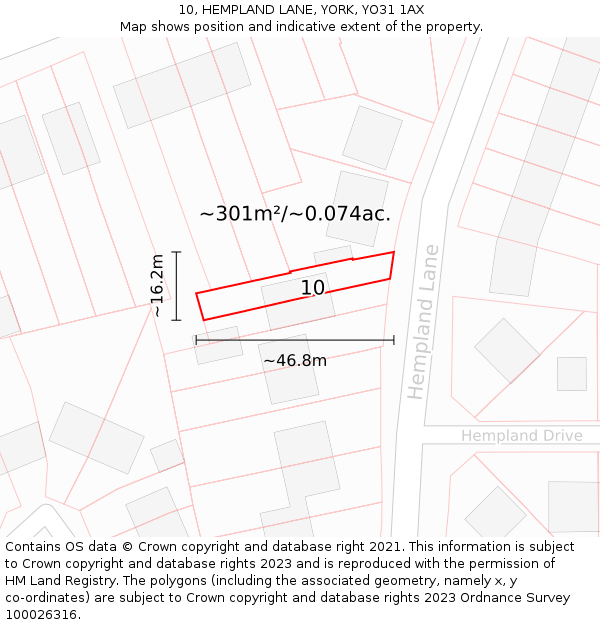 10, HEMPLAND LANE, YORK, YO31 1AX: Plot and title map