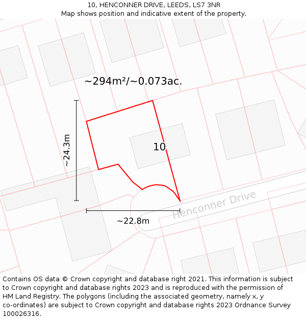 10, HENCONNER DRIVE, LEEDS, LS7 3NR: Plot and title map