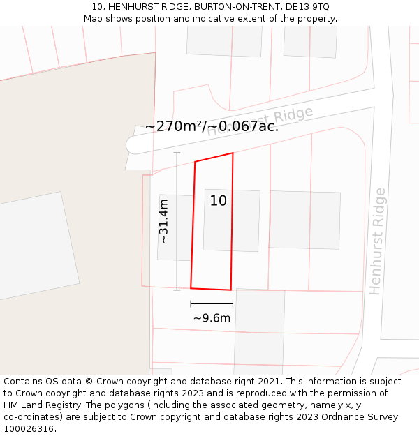 10, HENHURST RIDGE, BURTON-ON-TRENT, DE13 9TQ: Plot and title map