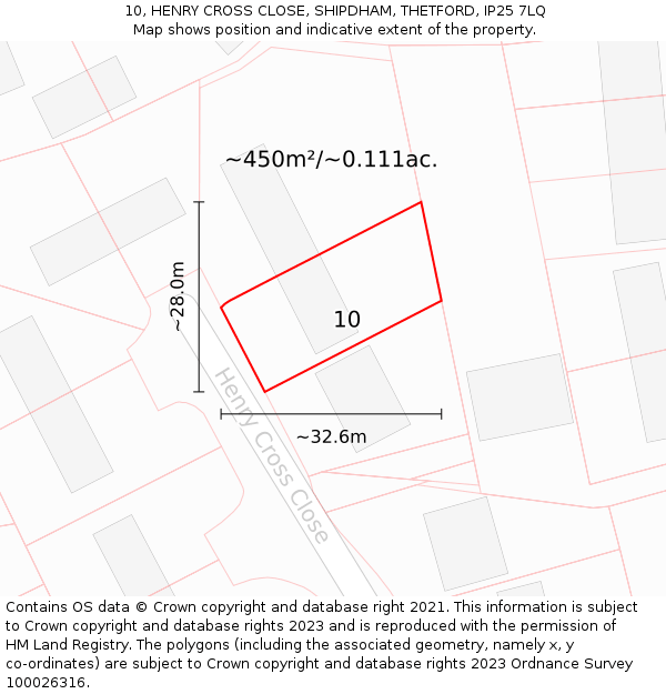 10, HENRY CROSS CLOSE, SHIPDHAM, THETFORD, IP25 7LQ: Plot and title map