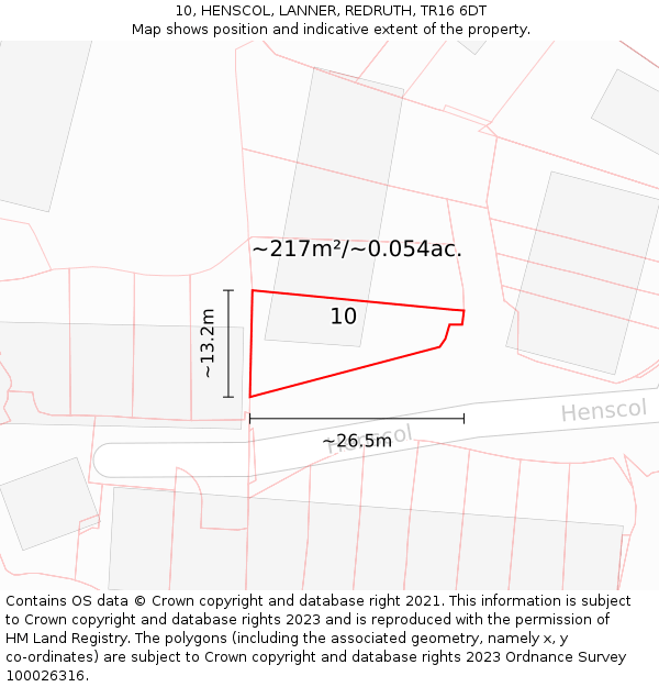 10, HENSCOL, LANNER, REDRUTH, TR16 6DT: Plot and title map