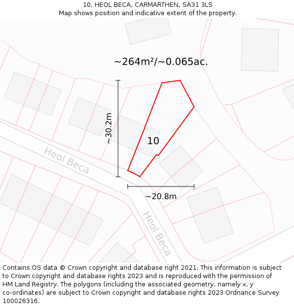 10, HEOL BECA, CARMARTHEN, SA31 3LS: Plot and title map