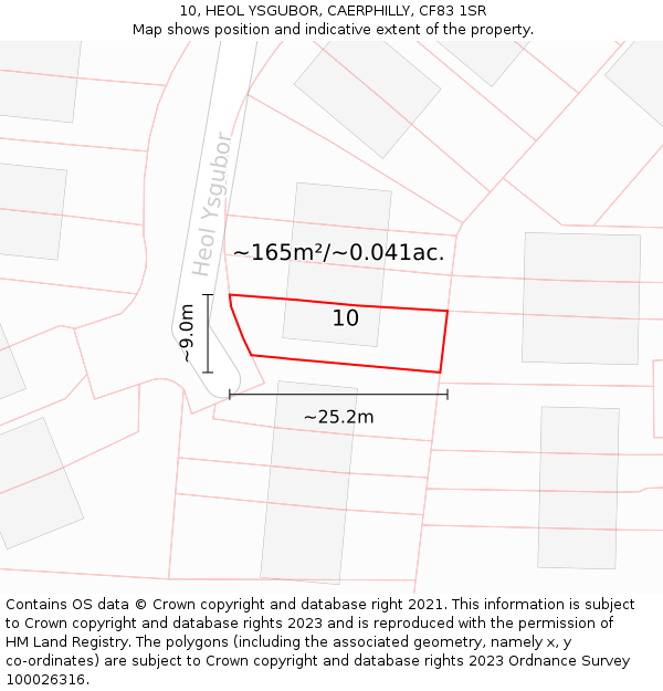10, HEOL YSGUBOR, CAERPHILLY, CF83 1SR: Plot and title map