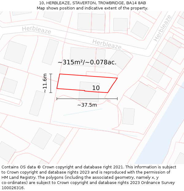10, HERBLEAZE, STAVERTON, TROWBRIDGE, BA14 8AB: Plot and title map