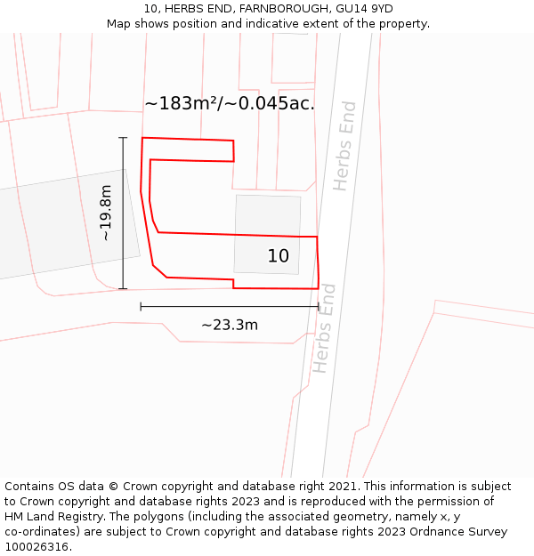 10, HERBS END, FARNBOROUGH, GU14 9YD: Plot and title map