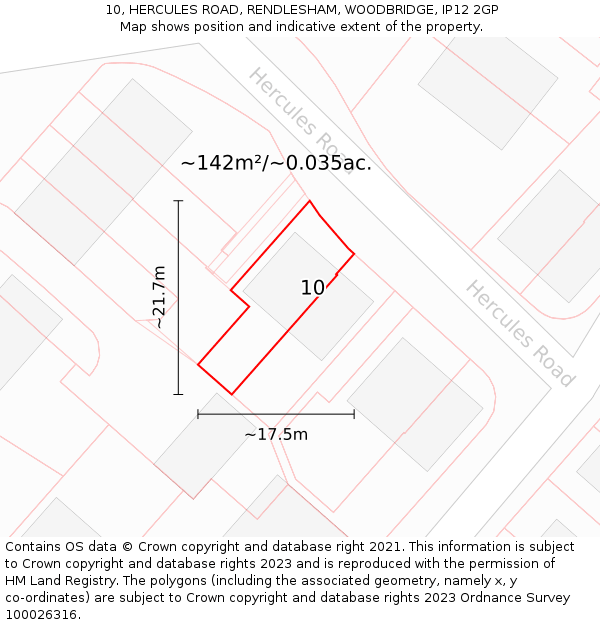 10, HERCULES ROAD, RENDLESHAM, WOODBRIDGE, IP12 2GP: Plot and title map