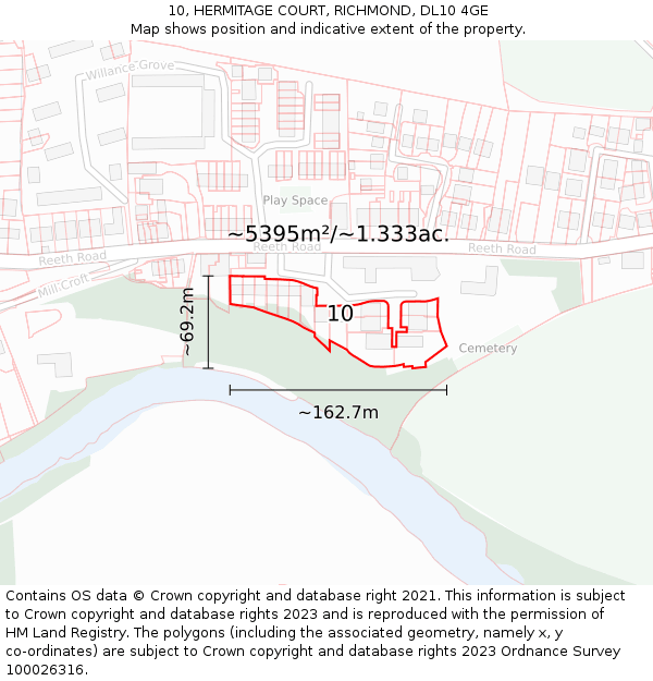 10, HERMITAGE COURT, RICHMOND, DL10 4GE: Plot and title map
