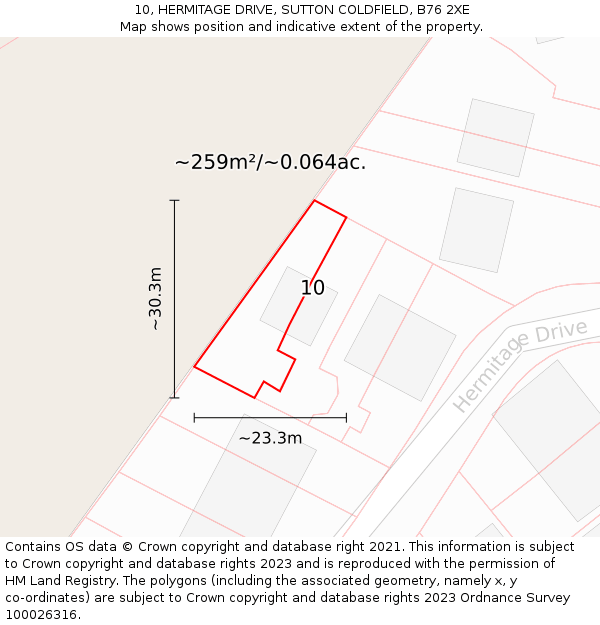 10, HERMITAGE DRIVE, SUTTON COLDFIELD, B76 2XE: Plot and title map
