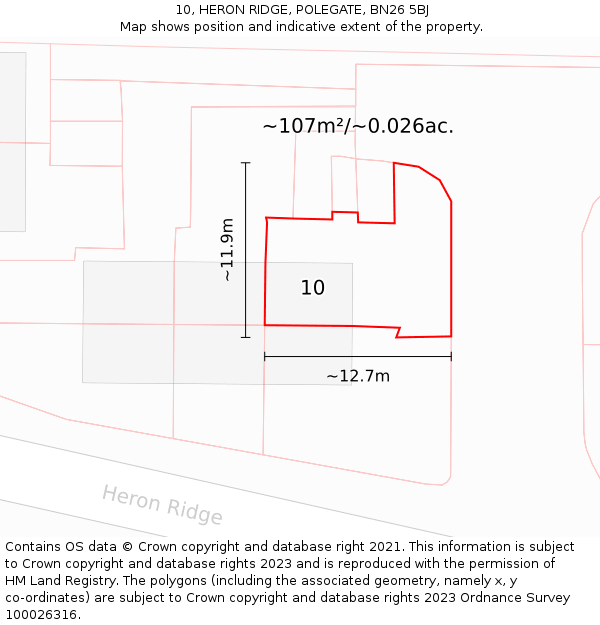 10, HERON RIDGE, POLEGATE, BN26 5BJ: Plot and title map
