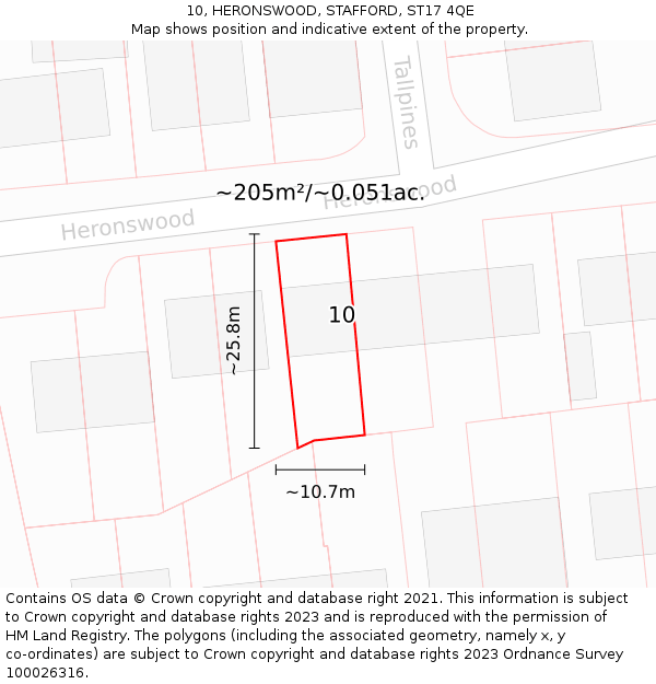 10, HERONSWOOD, STAFFORD, ST17 4QE: Plot and title map