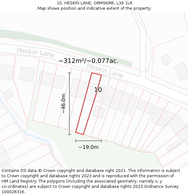 10, HESKIN LANE, ORMSKIRK, L39 1LR: Plot and title map
