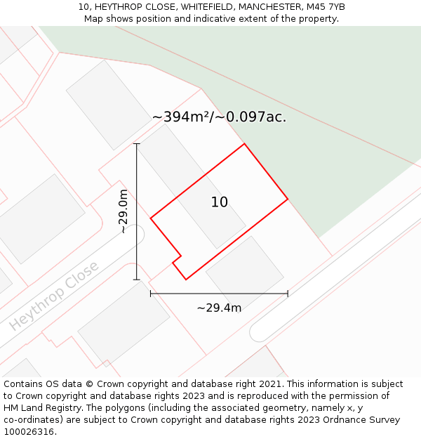10, HEYTHROP CLOSE, WHITEFIELD, MANCHESTER, M45 7YB: Plot and title map