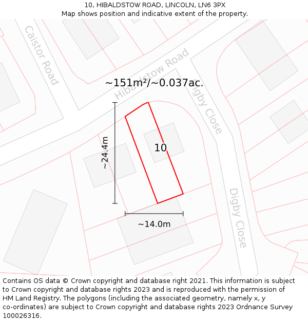 10, HIBALDSTOW ROAD, LINCOLN, LN6 3PX: Plot and title map