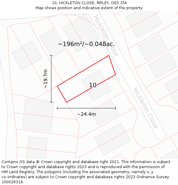 10, HICKLETON CLOSE, RIPLEY, DE5 3TA: Plot and title map