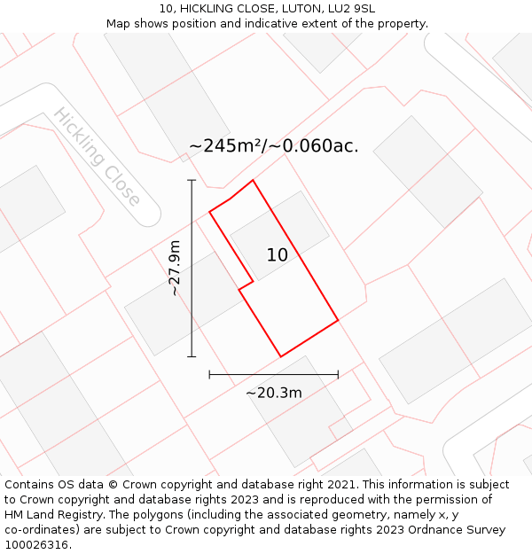 10, HICKLING CLOSE, LUTON, LU2 9SL: Plot and title map