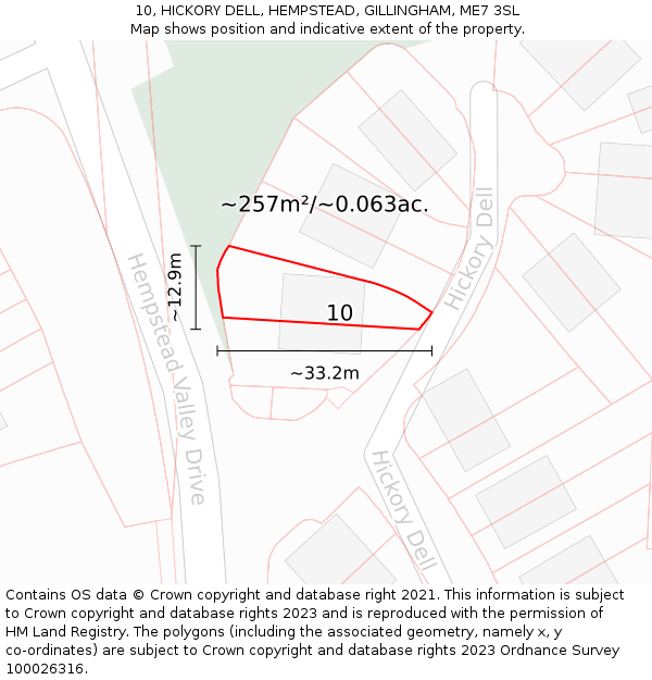 10, HICKORY DELL, HEMPSTEAD, GILLINGHAM, ME7 3SL: Plot and title map