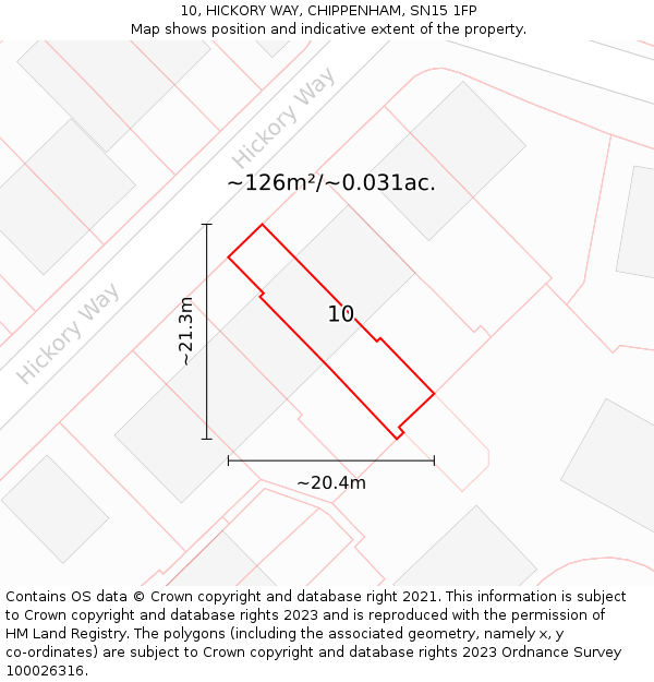 10, HICKORY WAY, CHIPPENHAM, SN15 1FP: Plot and title map