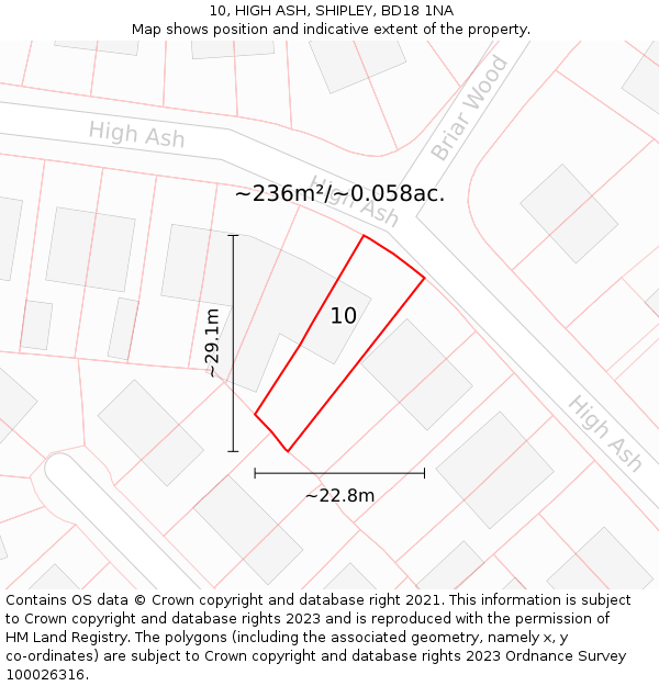 10, HIGH ASH, SHIPLEY, BD18 1NA: Plot and title map