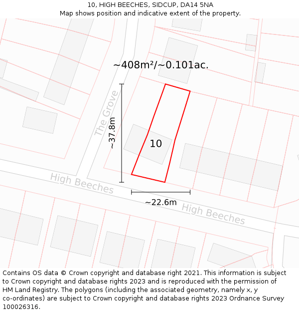 10, HIGH BEECHES, SIDCUP, DA14 5NA: Plot and title map