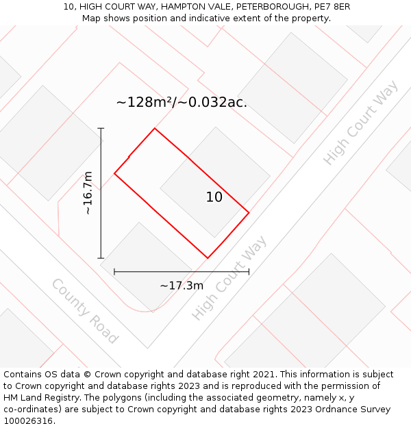 10, HIGH COURT WAY, HAMPTON VALE, PETERBOROUGH, PE7 8ER: Plot and title map