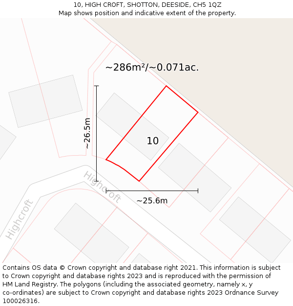 10, HIGH CROFT, SHOTTON, DEESIDE, CH5 1QZ: Plot and title map