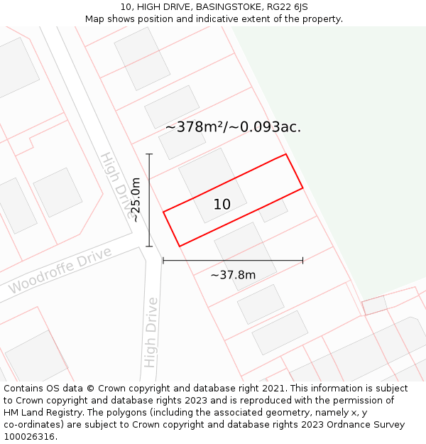 10, HIGH DRIVE, BASINGSTOKE, RG22 6JS: Plot and title map