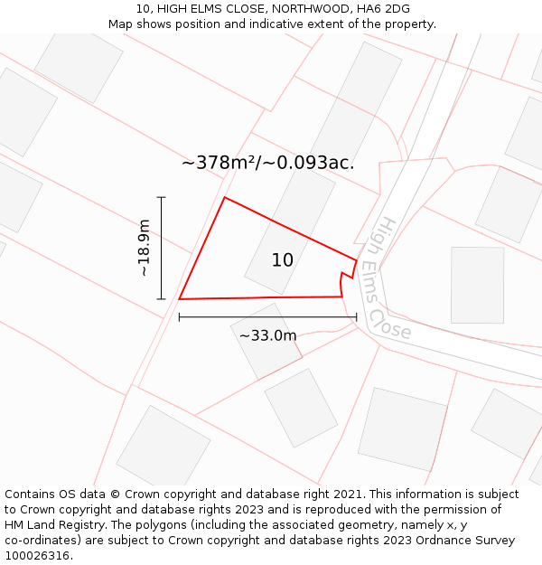 10, HIGH ELMS CLOSE, NORTHWOOD, HA6 2DG: Plot and title map