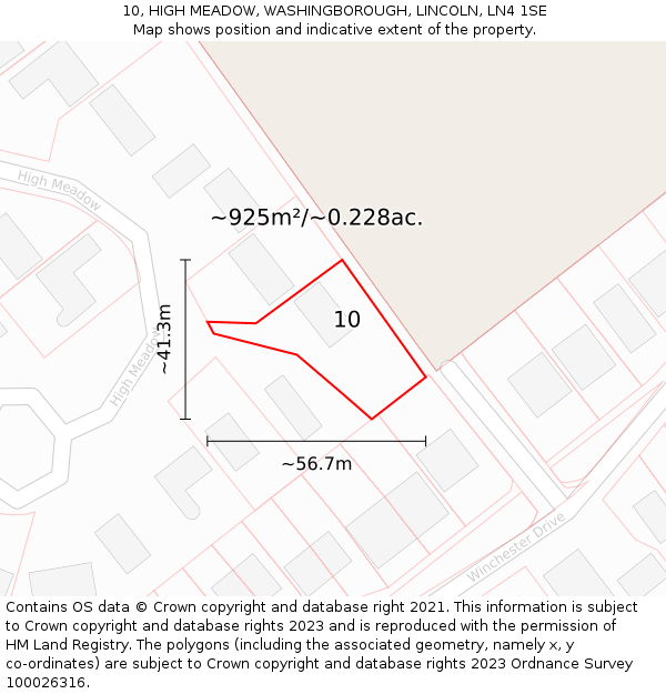 10, HIGH MEADOW, WASHINGBOROUGH, LINCOLN, LN4 1SE: Plot and title map