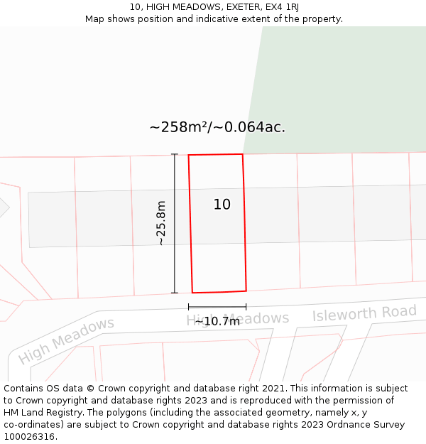 10, HIGH MEADOWS, EXETER, EX4 1RJ: Plot and title map