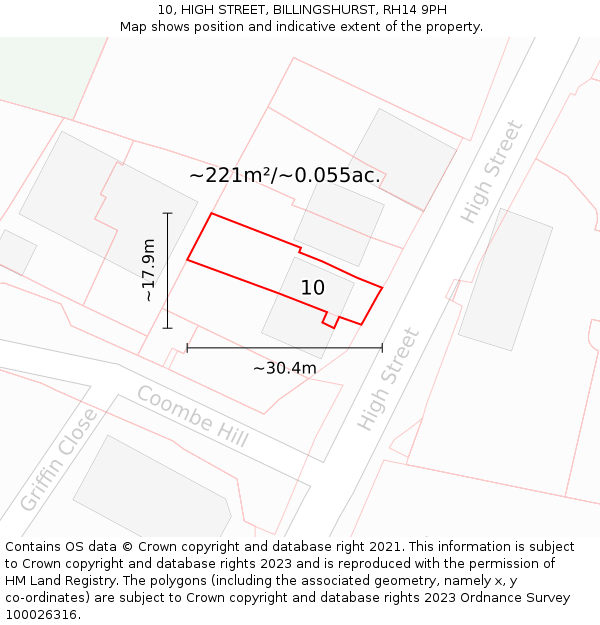 10, HIGH STREET, BILLINGSHURST, RH14 9PH: Plot and title map