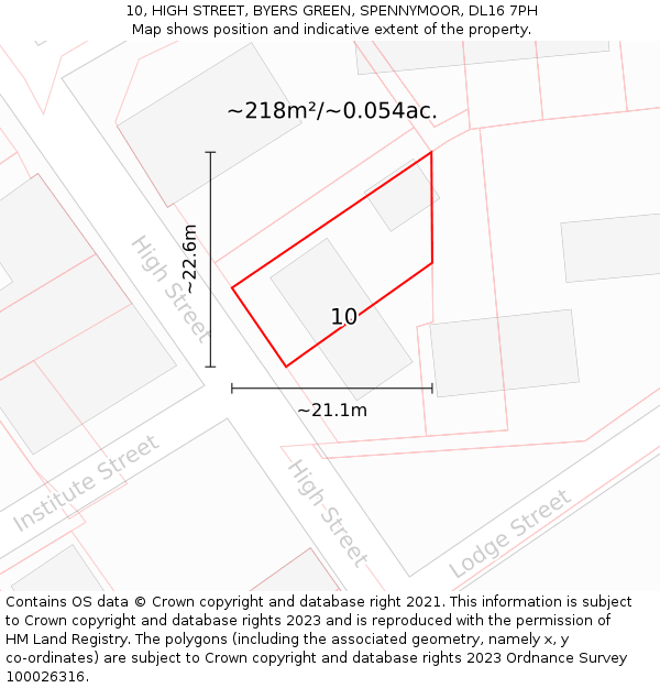 10, HIGH STREET, BYERS GREEN, SPENNYMOOR, DL16 7PH: Plot and title map