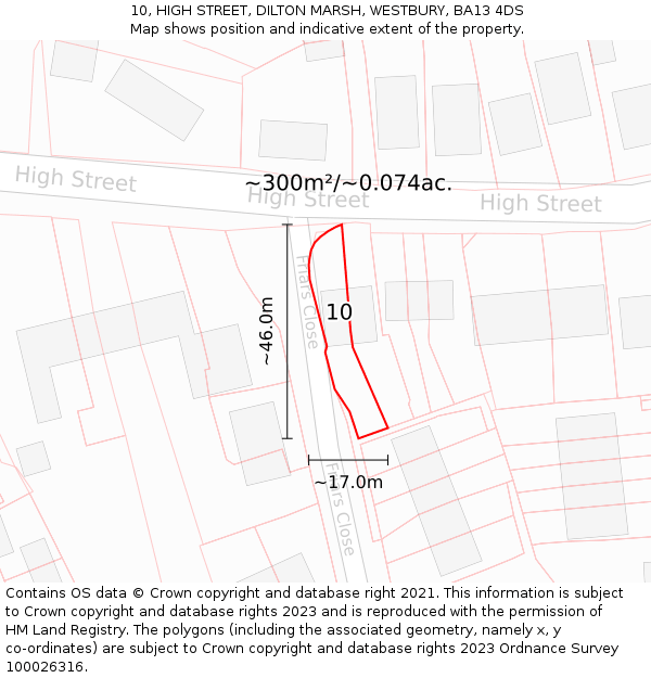 10, HIGH STREET, DILTON MARSH, WESTBURY, BA13 4DS: Plot and title map