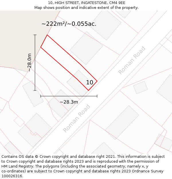 10, HIGH STREET, INGATESTONE, CM4 9EE: Plot and title map