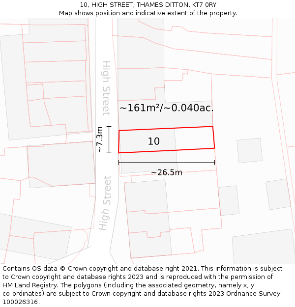 10, HIGH STREET, THAMES DITTON, KT7 0RY: Plot and title map