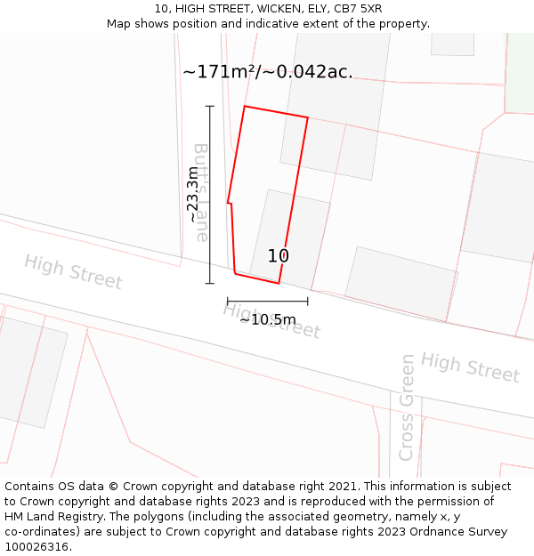 10, HIGH STREET, WICKEN, ELY, CB7 5XR: Plot and title map