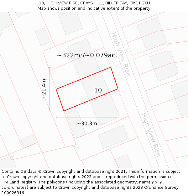 10, HIGH VIEW RISE, CRAYS HILL, BILLERICAY, CM11 2XU: Plot and title map