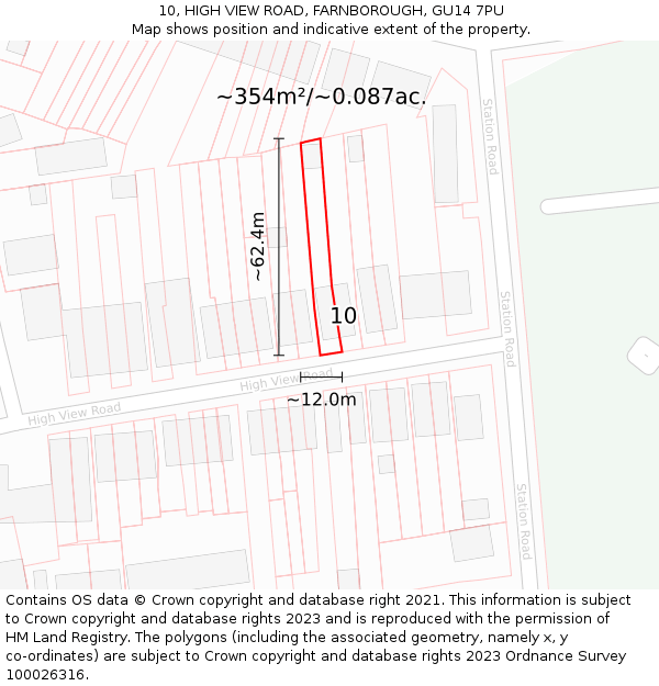 10, HIGH VIEW ROAD, FARNBOROUGH, GU14 7PU: Plot and title map