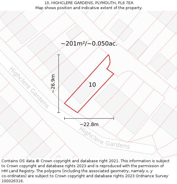 10, HIGHCLERE GARDENS, PLYMOUTH, PL6 7EA: Plot and title map