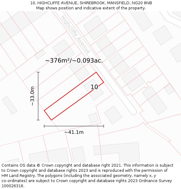 10, HIGHCLIFFE AVENUE, SHIREBROOK, MANSFIELD, NG20 8NB: Plot and title map